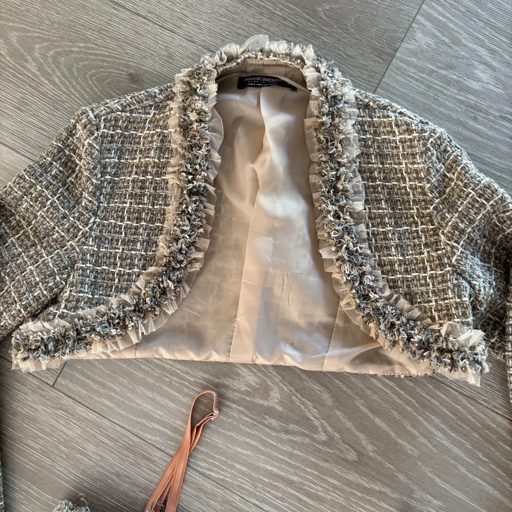 Rinascimento Womens Beige Plaid Made In Italy 2 Piece Tweed Dress & Jacket Set S - Picture 8 of 16